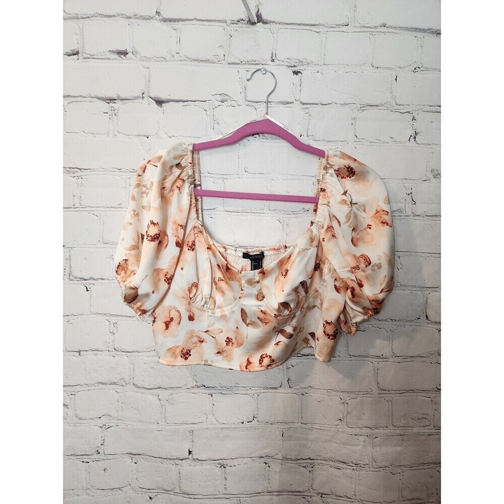 Forever 21 floral satin womens crop top size L NWT!